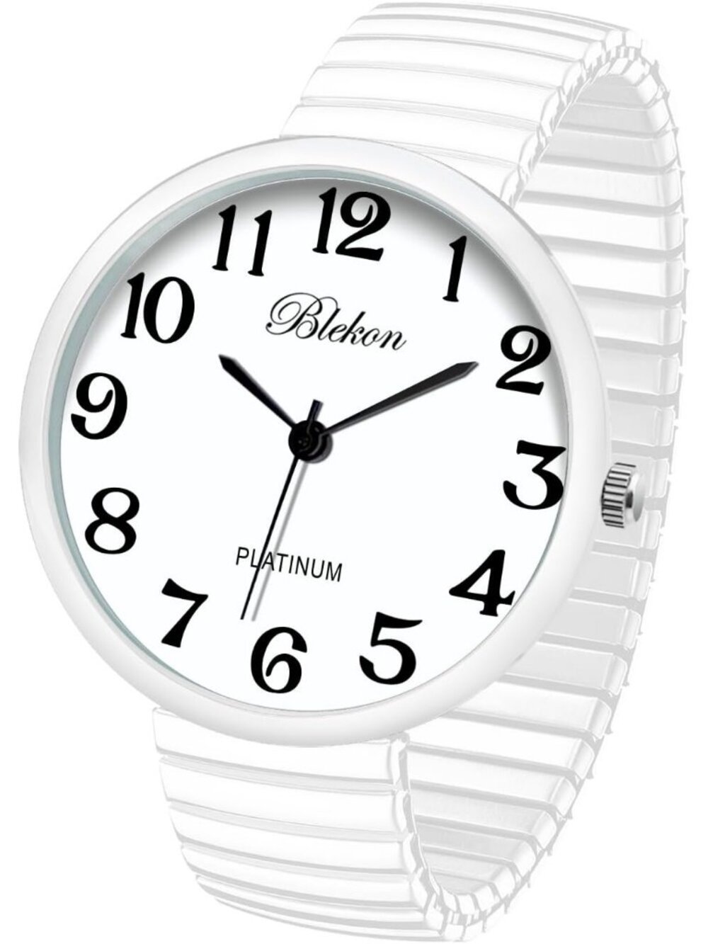 Women's White New Super Large Face Stretch Band Japanese Movement Fashion Watch
